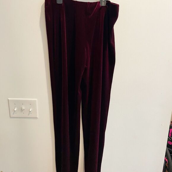 Coldwater Creek Womens Maroon Dress Pants Size M Velvet Wide Leg Pull On Stretch - Picture 4 of 10